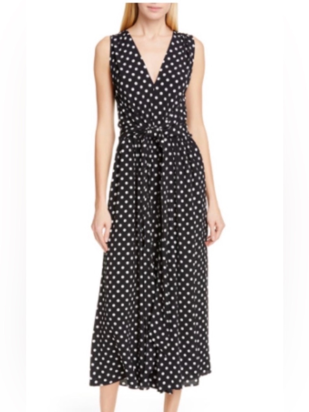 kate spade Black Polka Dot Sleeveless Wrap Maxi Jumpsuit